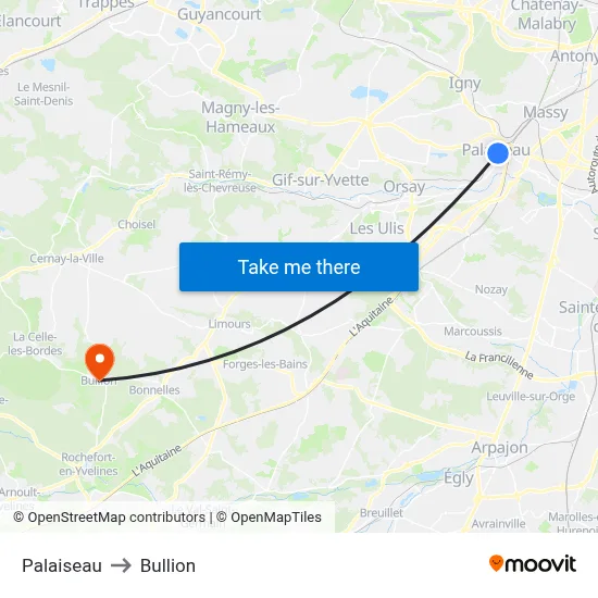 Palaiseau to Bullion map
