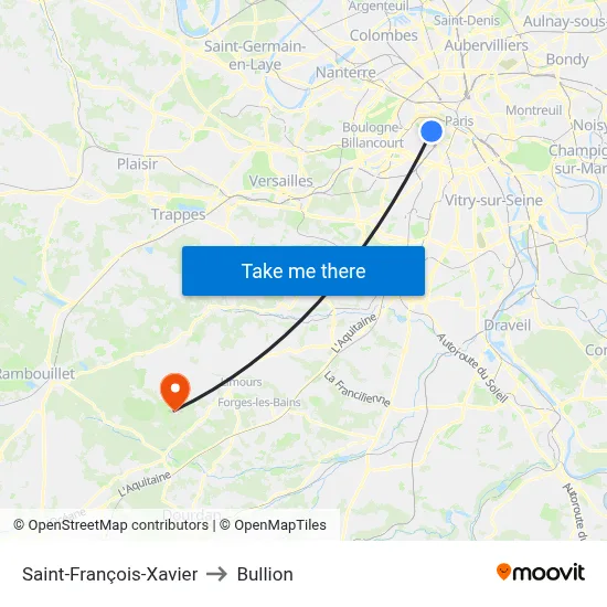 Saint-François-Xavier to Bullion map