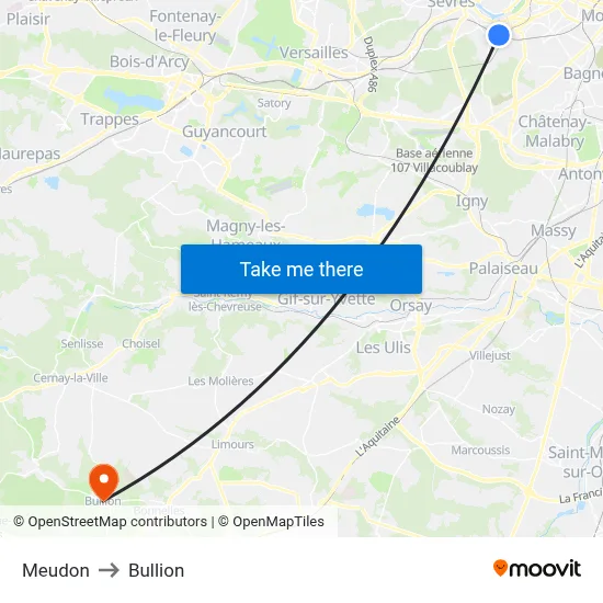 Meudon to Bullion map