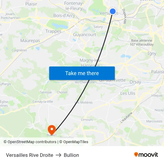 Versailles Rive Droite to Bullion map