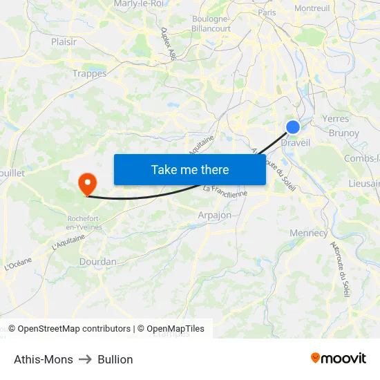 Athis-Mons to Bullion map