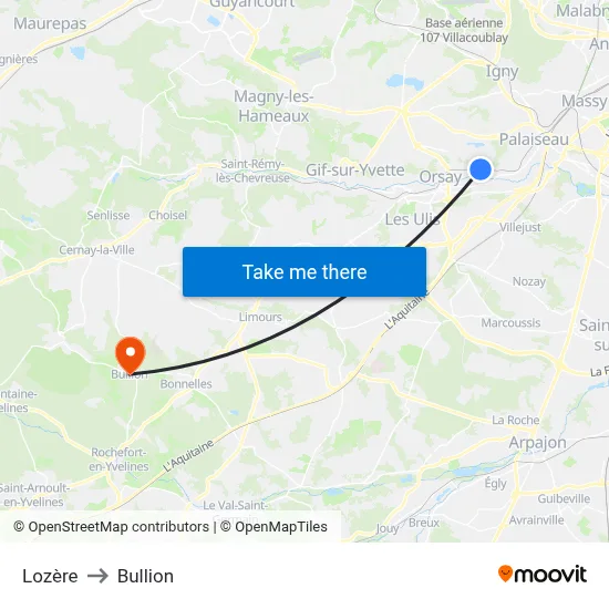 Lozère to Bullion map