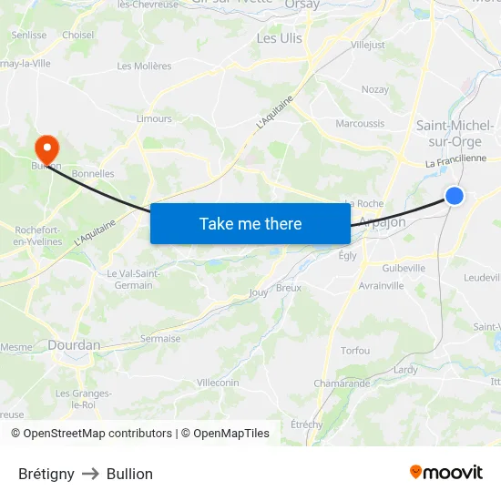 Brétigny to Bullion map