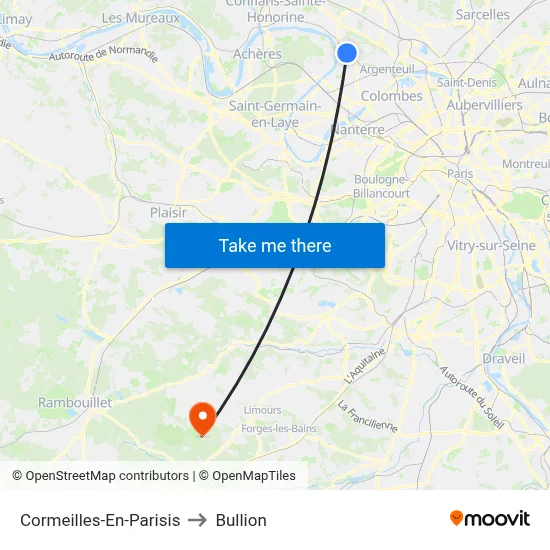 Cormeilles-En-Parisis to Bullion map