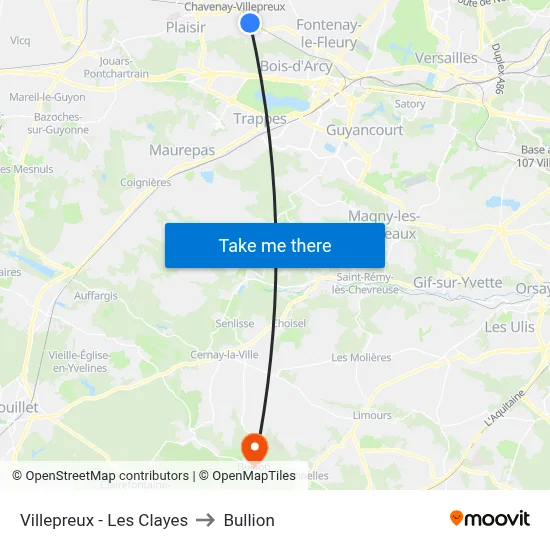Villepreux - Les Clayes to Bullion map