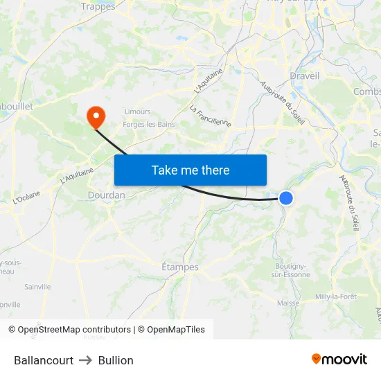 Ballancourt to Bullion map