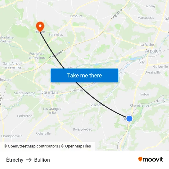Étréchy to Bullion map