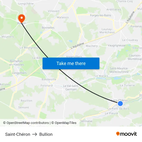 Saint-Chéron to Bullion map