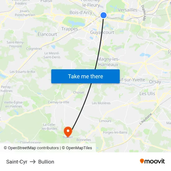 Saint-Cyr to Bullion map