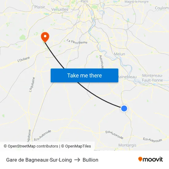 Gare de Bagneaux-Sur-Loing to Bullion map