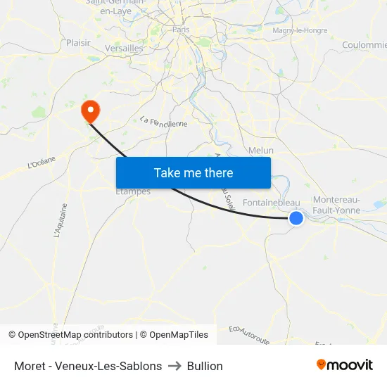 Moret - Veneux-Les-Sablons to Bullion map