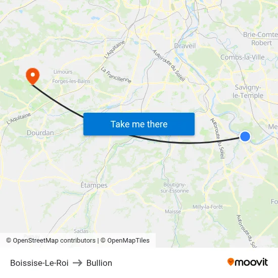 Boissise-Le-Roi to Bullion map