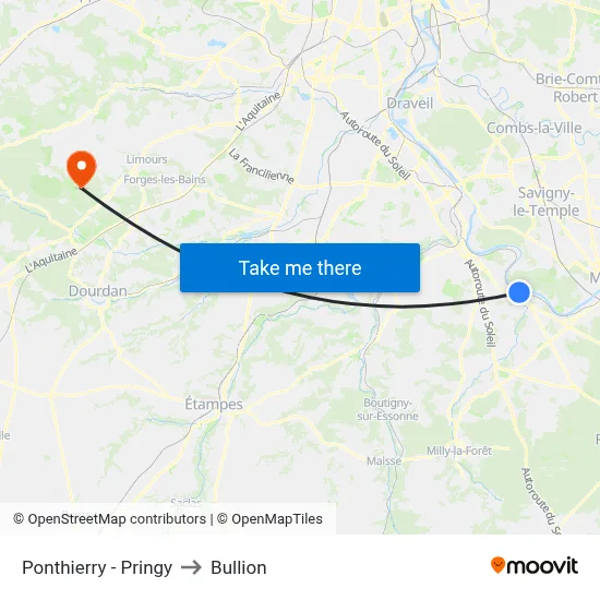 Ponthierry - Pringy to Bullion map