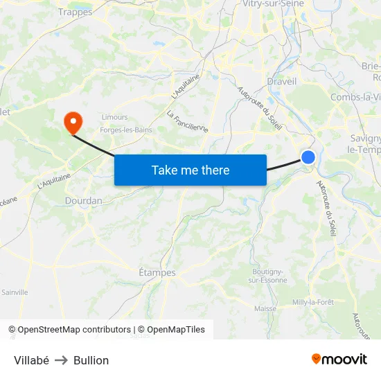 Villabé to Bullion map