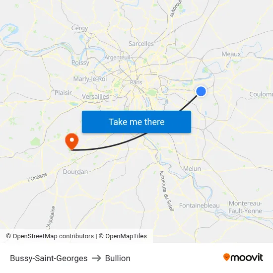 Bussy-Saint-Georges to Bullion map