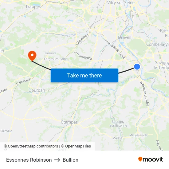 Essonnes Robinson to Bullion map