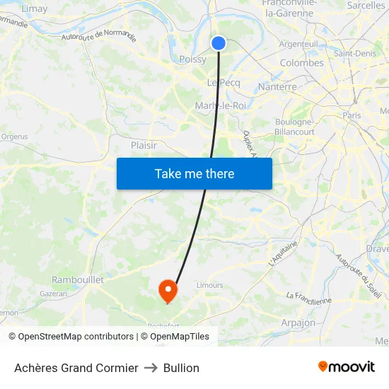 Achères Grand Cormier to Bullion map