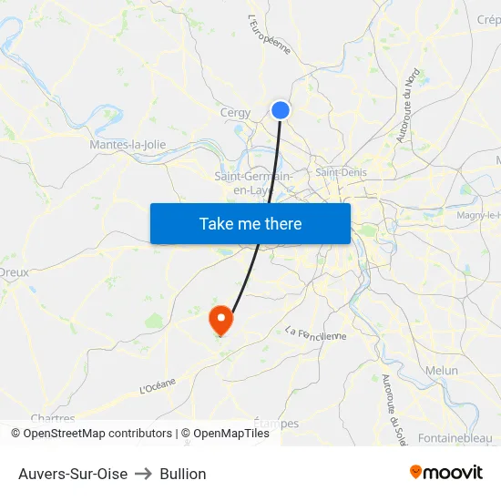 Auvers-Sur-Oise to Bullion map