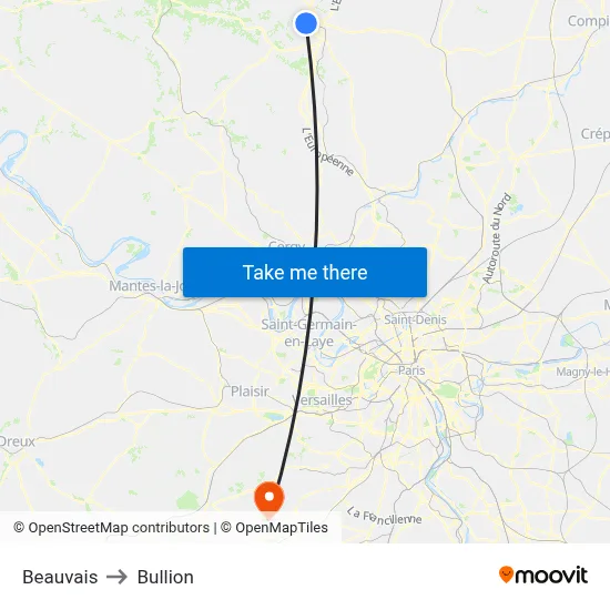 Beauvais to Bullion map