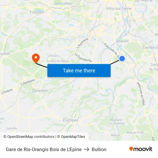 Gare de Ris-Orangis Bois de L'Epine to Bullion map