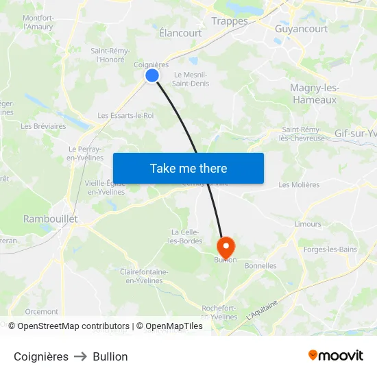 Coignières to Bullion map