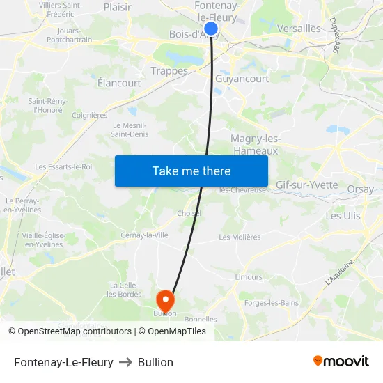 Fontenay-Le-Fleury to Bullion map