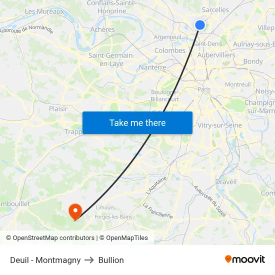 Deuil - Montmagny to Bullion map