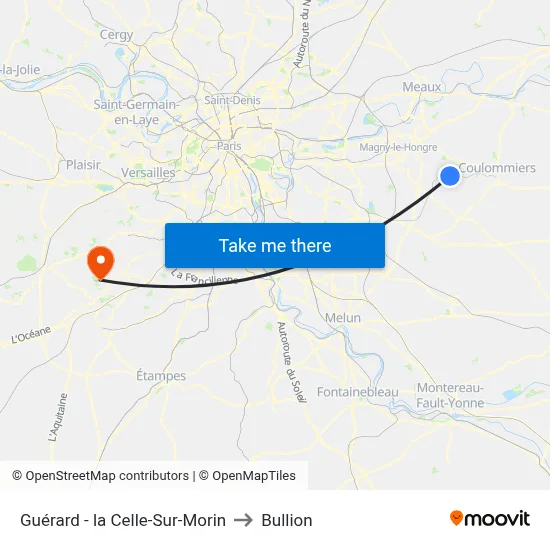 Guérard - la Celle-Sur-Morin to Bullion map