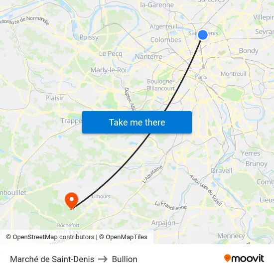 Marché de Saint-Denis to Bullion map