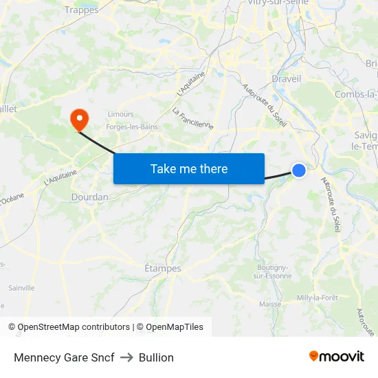 Mennecy Gare Sncf to Bullion map