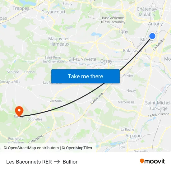 Les Baconnets RER to Bullion map