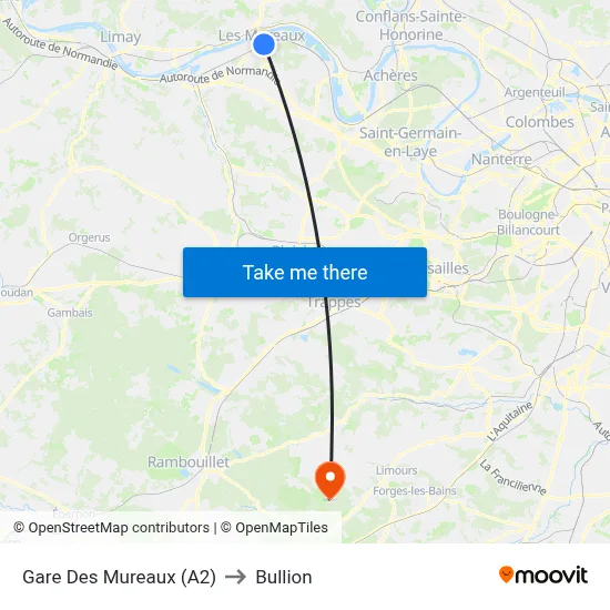 Gare Des Mureaux (A2) to Bullion map