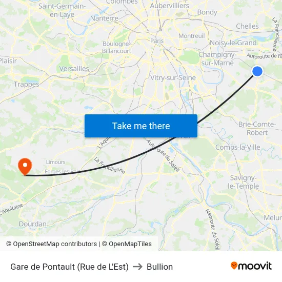Gare de Pontault (Rue de L'Est) to Bullion map
