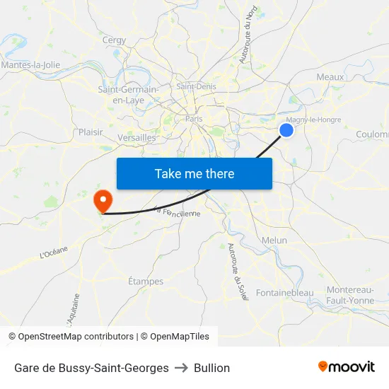 Gare de Bussy-Saint-Georges to Bullion map