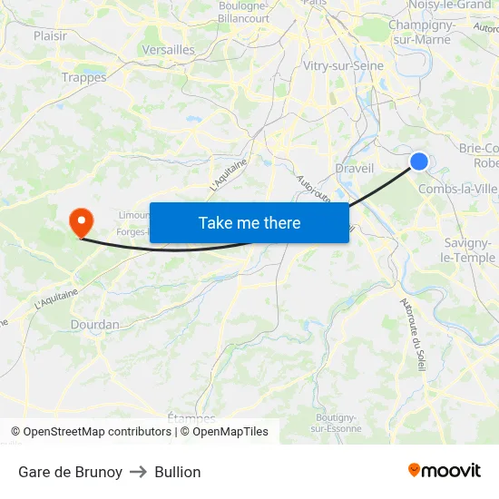 Gare de Brunoy to Bullion map