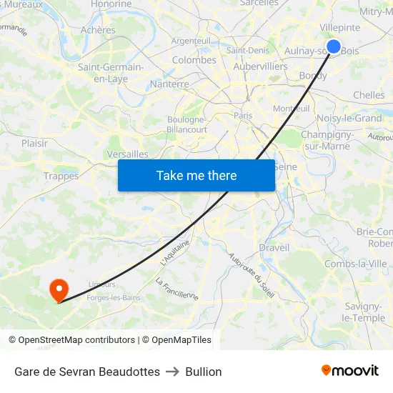Gare de Sevran Beaudottes to Bullion map