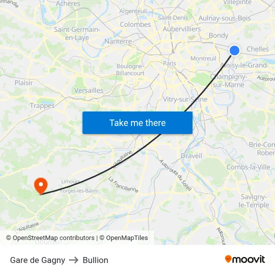 Gare de Gagny to Bullion map