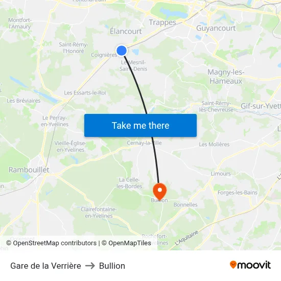 Gare de la Verrière to Bullion map