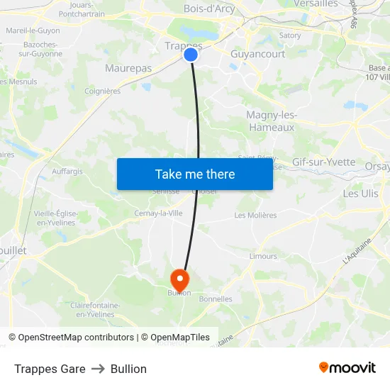 Trappes Gare to Bullion map