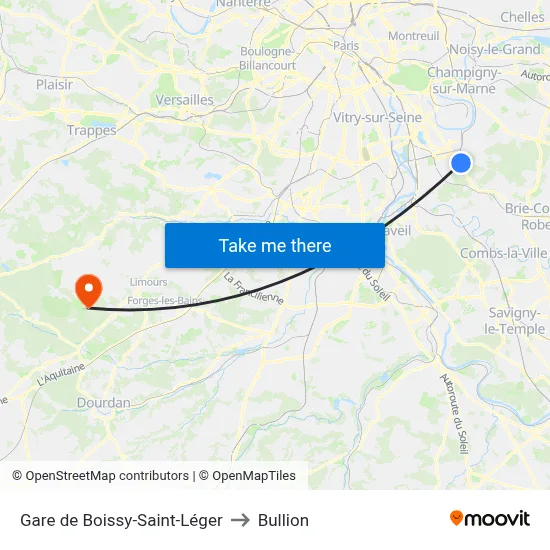 Gare de Boissy-Saint-Léger to Bullion map