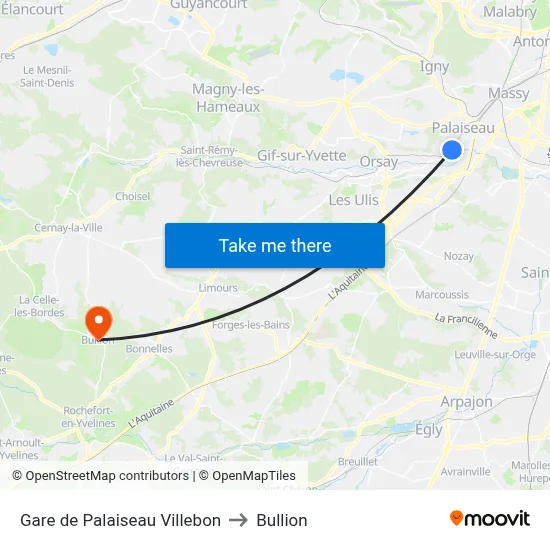 Gare de Palaiseau Villebon to Bullion map