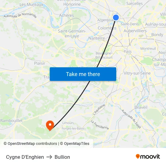 Cygne D'Enghien to Bullion map