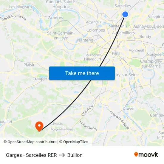 Garges - Sarcelles RER to Bullion map