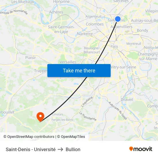 Saint-Denis - Université to Bullion map