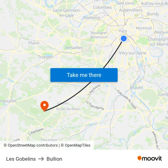 Les Gobelins to Bullion map