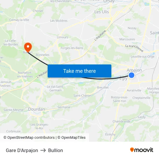 Gare D'Arpajon to Bullion map