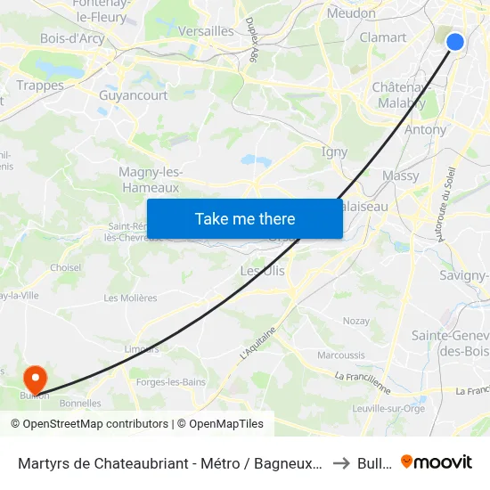 Martyrs de Chateaubriant - Métro / Bagneux Lucie Aubrac to Bullion map