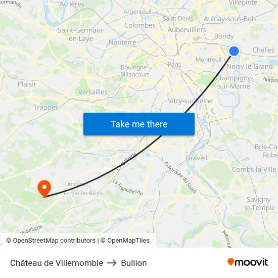 Château de Villemomble to Bullion map