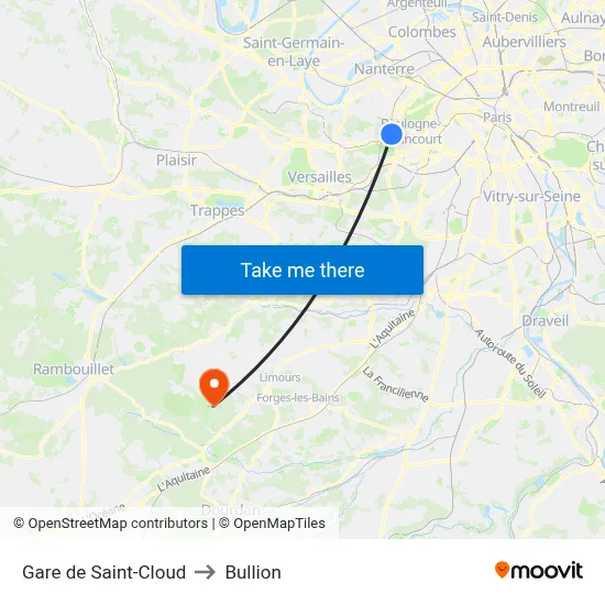 Gare de Saint-Cloud to Bullion map