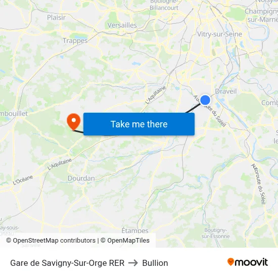 Gare de Savigny-Sur-Orge RER to Bullion map